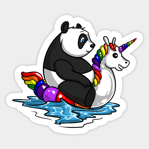 Panda Bear Riding Unicorn Float Sticker by underheaven